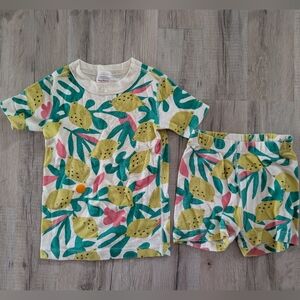 Hanna Andersson Cream Pajama Set with Green Leaves And Yellow Lemons, 4T (V7)